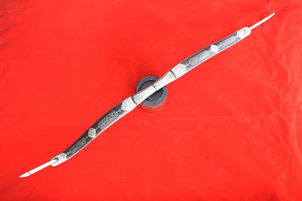 Arco e flecha vintage tipo mogol islâmico otomano prata damasceno todo em aço - Imagem 2 de 4