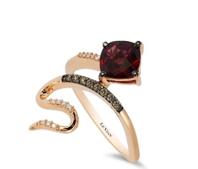 LeVian 14k Gold 1 1/4 Himbeere Schokolade Rhodolith Diamant Schlange Wirbel Ring Größe 6,5