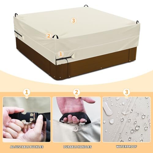 RICHIE Hot Tub Cover 90x90 Inch Fit 89x89 or 88x88 or 90''Lx90''Wx20''H Beige - Picture 4 of 8