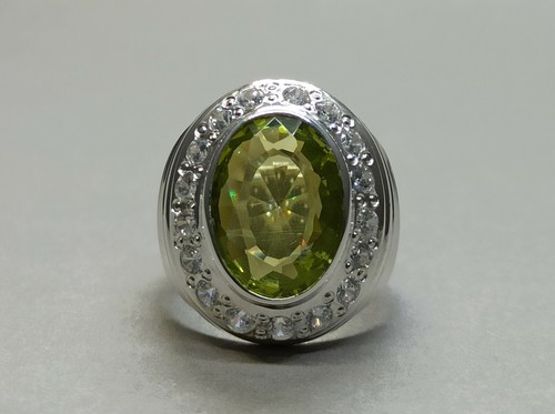 Oval Cut 12 Ct Pale Green Peridot Sterling Silver 925 Handmade Beryl Mens Ring - Picture 9 of 12