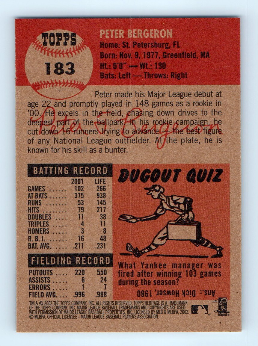 2002 Topps Heritage Peter Bergeron Montreal Expos #183 | eBay 2002 Topps Heritage Peter Bergeron Montreal Expos #183 | eBay