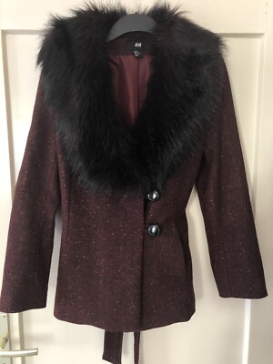 New NP140  H&M women's blazer jacket size 40 festive faux fur collar removable