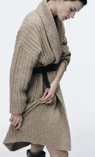 ZARA BEIGE OVERSIZED RIBBED KNIT COAT LONG CARDIGAN SIZE S RRP £70 - Picture 4 of 8