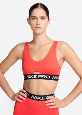 New Nike Pro Indy Plunge Cutout Medium Support Padded Sports Bra Red MSRP$55 NWT
