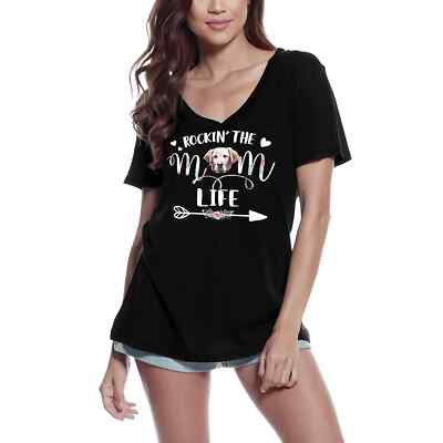 Damen Grafik T-Shirt V-Ausschnitt Rockin' The Mountain Cur Mom Life