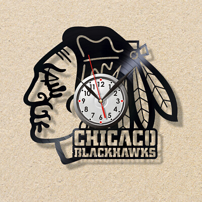 Vinyl clock Hockey Chicaco Blackhawks Black Hawks Chicago Best sport Business