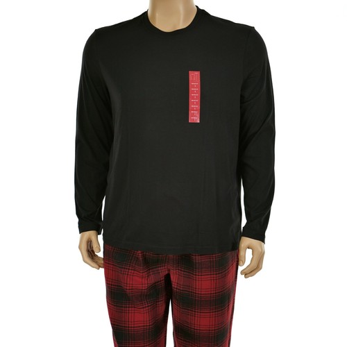 CROFT & BARROW Men's 2pc X-LARGE Sleep Set BLACK TOP & RED CHECK FLANNEL PANTS - Picture 2 of 12