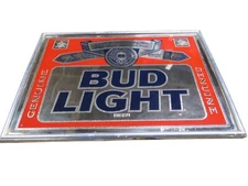Vintage 1992 Anheuser-Busch Bud Light Beer Silver Frame Mirror Sign 25"x18" 