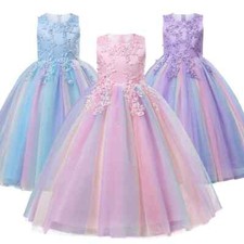 3-12 Years Girls Rainbow Lace Flower Wedding Party Dresses Graduation Ceremony
