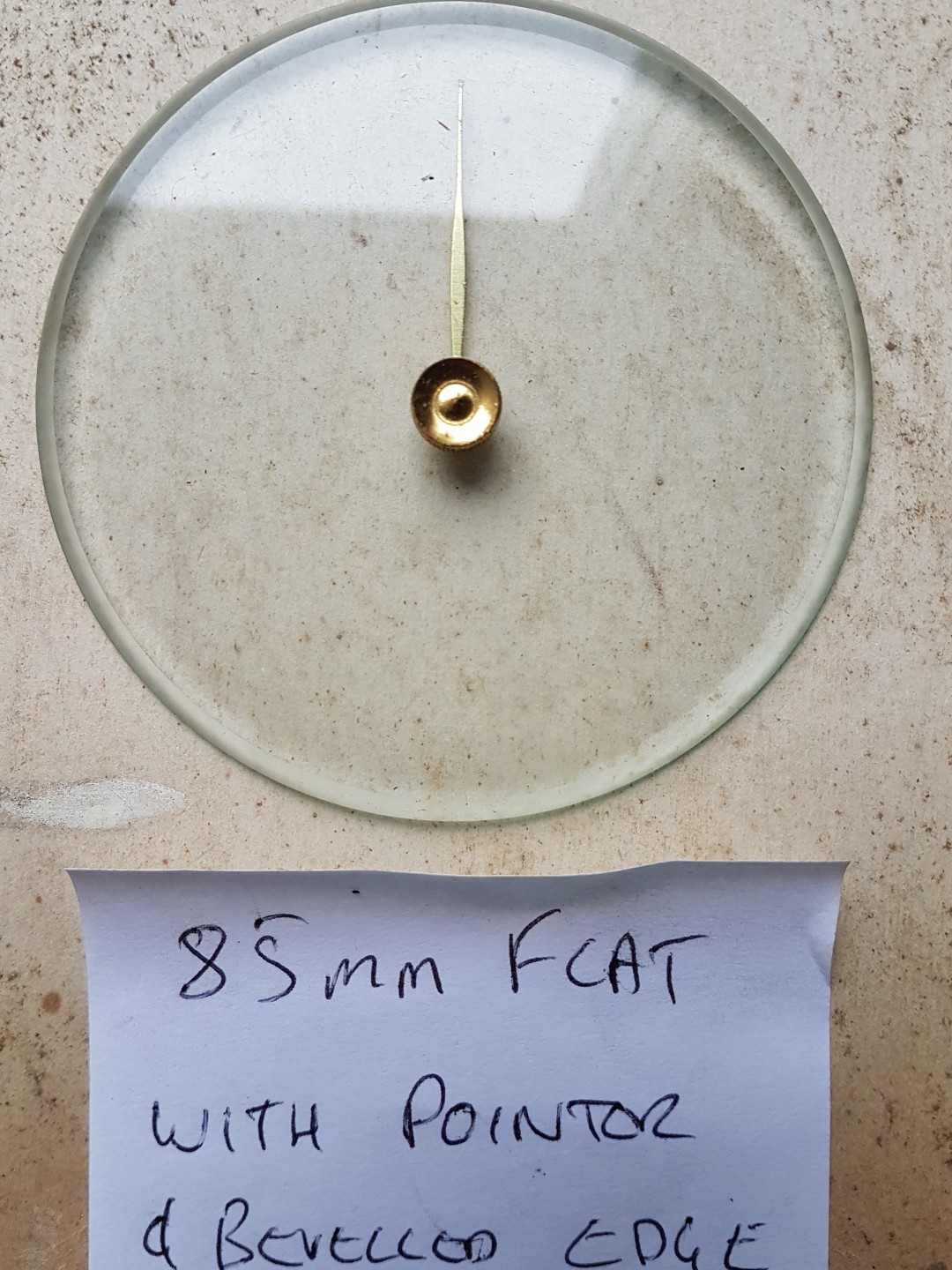 Barometer replacement glass 85mm Flat with pointer and bevelled edge