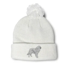 Pom Pom Beanies for Women Great Pyrenees Embroidery Dogs Acrylic Skull Cap