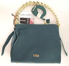 Viola Castellani Italian Leather Green Purse Large Gold Chain Strap Nwt!