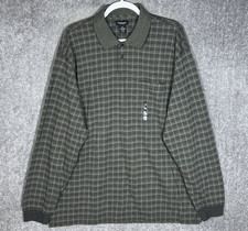 Van Heusen Long Sleeve Polo Shirt Mens Size XL Plaid Chest Pocket Collared New