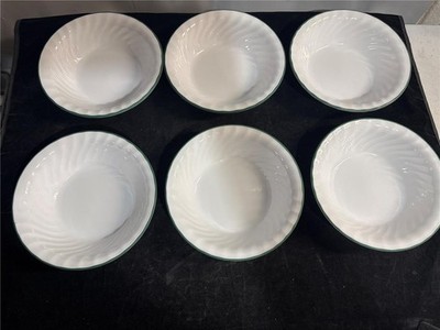 6 Corelle Corning Ware Callaway Green Edge Soup or Cereal Bowl 7 1/4''