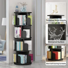 4Tier Rotating Bookshelf Tower Kid Adult Display Spinning Wooden Narrow Bookcase