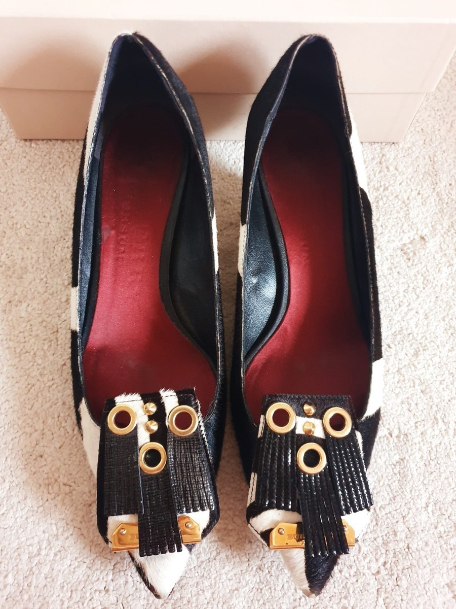 Burberry Prorsum Runway Zebra Print Calf Hair Leather Low Wedge Heels UK  7/EU 40