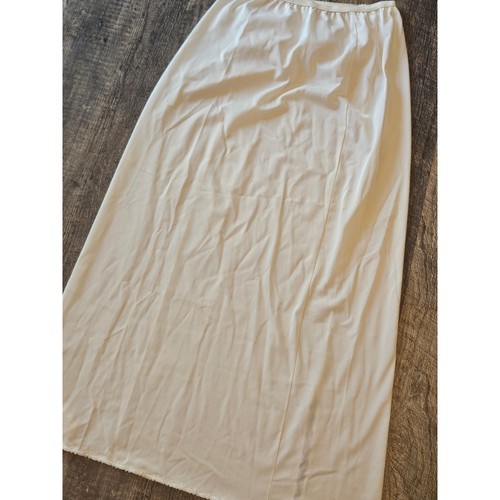 Vintage olga maxi slip skirt long nylon medium ivory slit lace romantic coquette - Picture 7 of 9