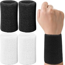 6 Inch Wrist Sweatbands Tennis Wrist Bands Absorbent Sweat Band for Black White