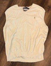Polo Ralph Lauren Sweater Vest Mens XXL V-Neck 100 Pima Cotton Ivory Cream Logo