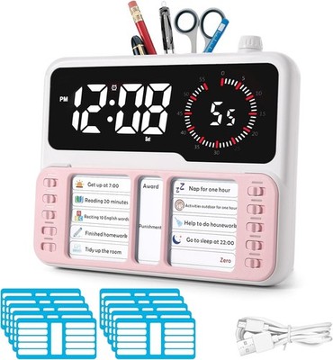 7-in-1 Visual Timer for Kids & Adults with Task Planner   Time Management - Pink