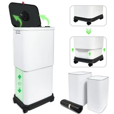 13 Gallon Trash Can with Lid and Wheels Space-Saving Bin for Kitchen Office