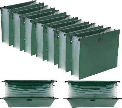 Iconikal 12-Pack Expanding Hanging File Folder with 7 Divider 12-Pack, Green 