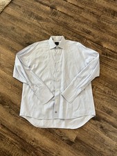 David Donahue Dress Shirt 16.5 34/35 Mens Long Sleeve Button Cotton Blue White