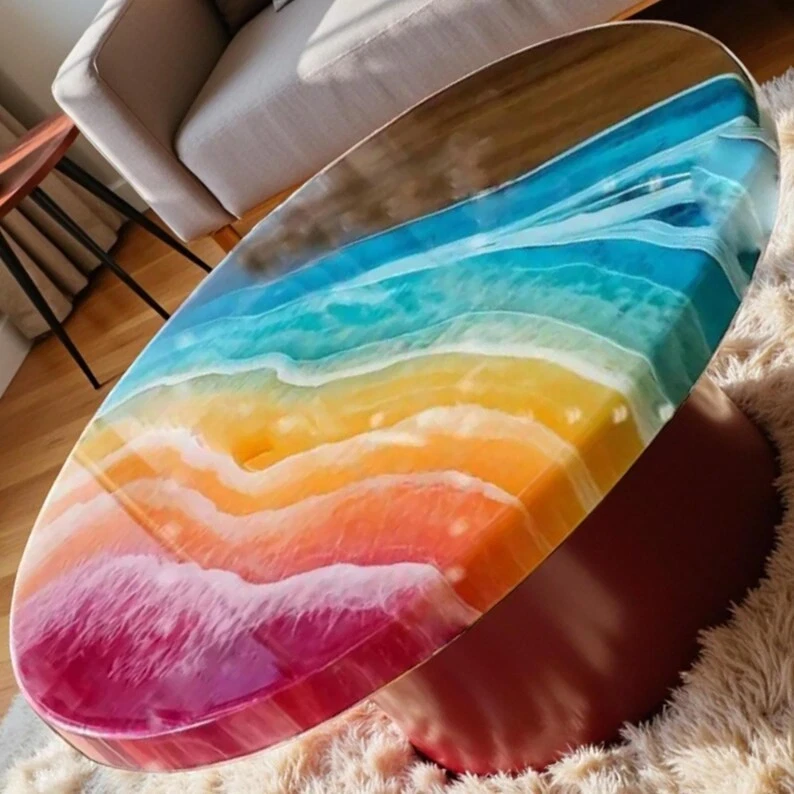 Mix Epoxy Resin Coffee Table Handmade Wood River Table Top Home Deco - Image 2 of 4