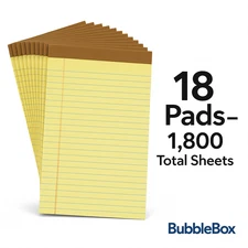 TOPS Legal Pads 8.5x11.75 Canary Legal Ruled 100 Sheet 18-Pack BubbleBox