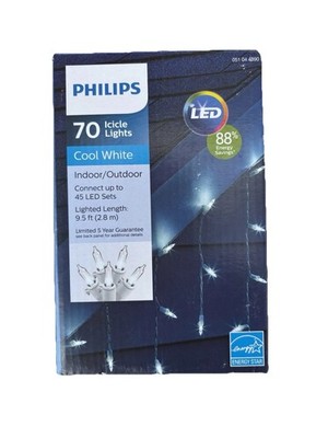 Philips 70 LED Icicle Lights Christmas Decoration Indoor/Outdoor NEW 9.5 Ft