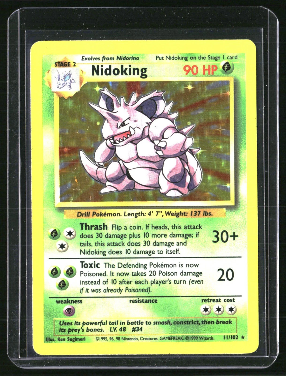 1999 Pokémon Base Set Unlimited Nidoking Rare Holo 11/102