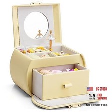 Kids Musical Jewelry Box for Girls with Drawer, Music Box with F.Yellow
