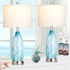 26" Coastal Table Lamps Set of 2, Modern Table Lamps with USB A C Ports  AC ...
