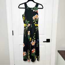 ASOS Sleeveless Black Floral Scuba Skater Dress Low Back Midi Dress UK6 US2