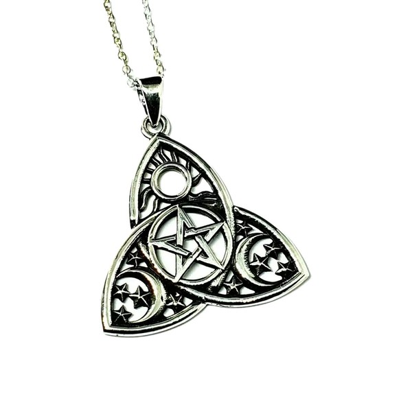 Triquetra Pentakel AnhäNger Himmlische Sonne Mond Halskette 925 Sterling...-image