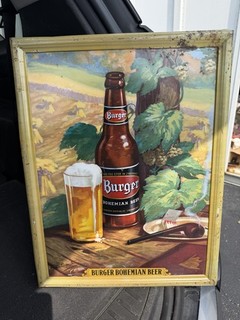 Early Tin Litho All Metal Self Framed Burger Beer Old Original Ohio Sign