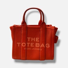 Marc Jacobs Women's Orange Leather Embossed Logo Top Zipper Tote Top Handle Bag