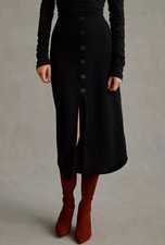 Maeve by Anthropologie midi skirt Womens XL black Stretch Knit front slit Button