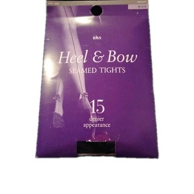 Vintage BHS Luxury Heel & Bow 15 Denier Black Seamed Tights One Size Brand New