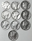 Mercury Dimes Lot of (10) 90% Silver - Mixed Lot, Dates Vary 1935 To 1939