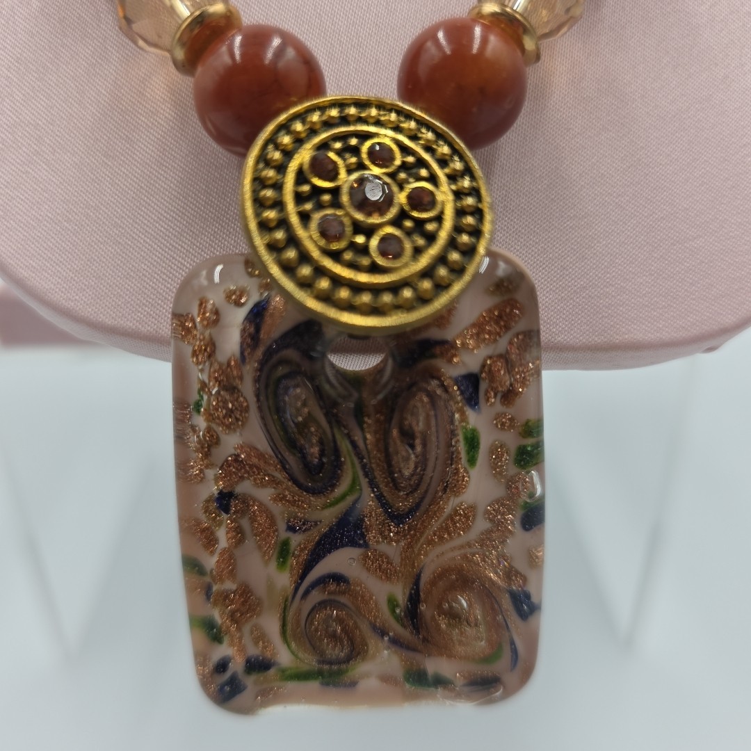 Murano Rectangular Pendant Brown/Gold Metallic Fa… - image 2