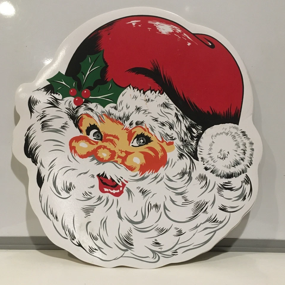 Weihnachtsmann Gesicht 4er Set Vintage Vinyl lustige runde Weihnachten Tischsets 15"