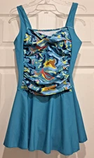 EKOUAER Teal One-Piece Swim Dress Bathing Suit Skirted Boy Shorts Size L NWT
