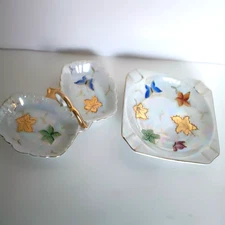 2 PIECE IRIDESCENT CERAMIC BUTTERFLY LUSTERWARE DISH / ASHTRAY LIPPER & MANN