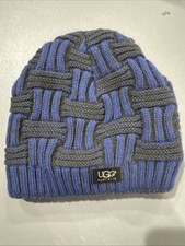 NWOT UGG Chunky Beanie Blue/Grey Winter Hat. Sherpa Lined. One Size Fits Most.
