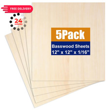 5Pack Balsa Wood Sheets Basswood Craft Plywood 12"x12"x1/16", wood