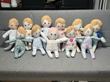 Lot of 11 Handmade Cloth Rag Dolls – Felt Hair, Painted Faces, Folk Art Nursery