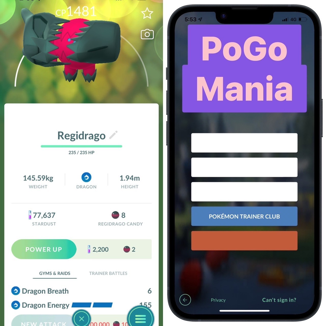 Regidrago (NON shiny)💥CP under1500💥mini PTC 20k💥Dragon Energy💥Legacy Moveset