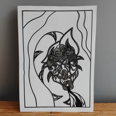 Original Surreales Portrait Horned Dragon Beast FK Owen Bleistiftzeichnung Theater