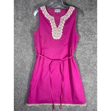 Mud Pie Pink Cotton Crochet Lace Trim V Neck Sleeveless Tunic Dress M